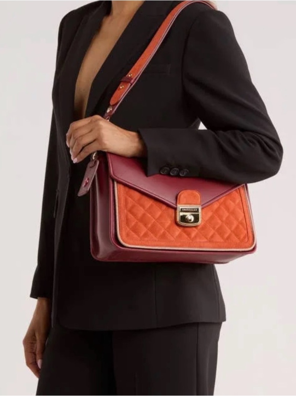 Longchamp Mademoiselle Bordeaux Orange Suede Leather Shoulder Bag
